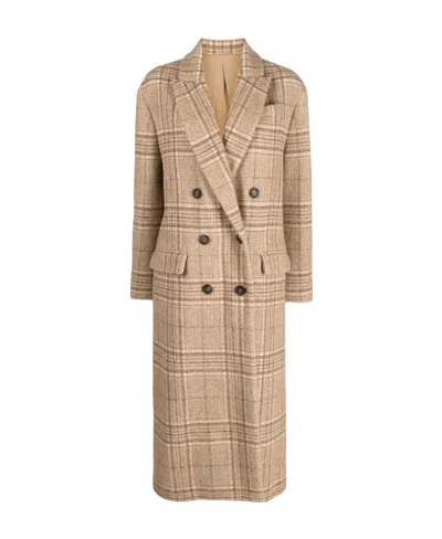 Brunello Cucinelli Checkered Buttoned Coat In Brown