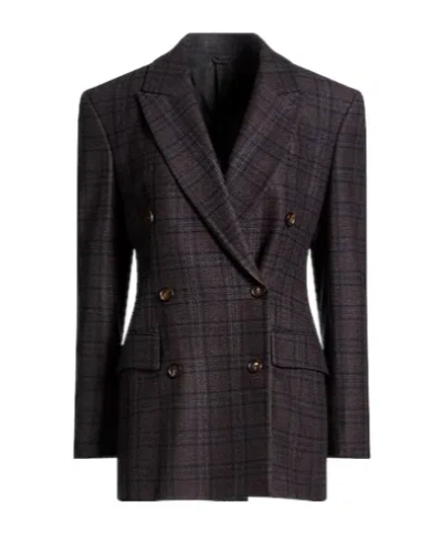 Brunello Cucinelli Plaid Double-breasted Blazer In Black