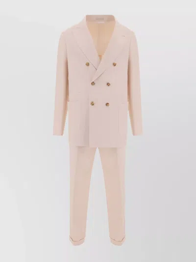 Brunello Cucinelli Plaid Linen Suit Double-breasted Jacket In Neutral