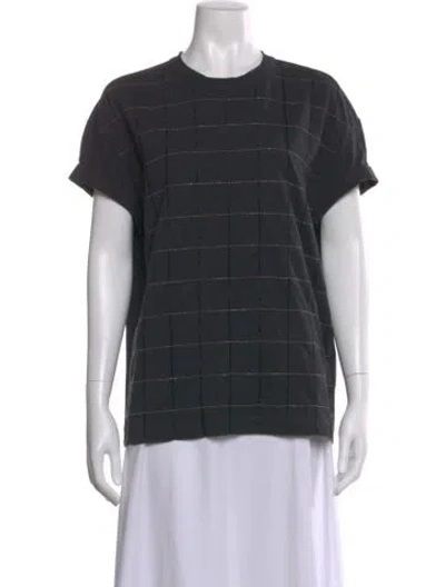 Pre-owned Brunello Cucinelli Plaid Print Crew Neck T-shirt In Gray