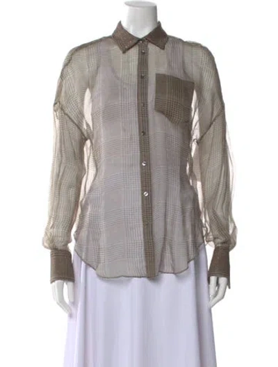 Pre-owned Brunello Cucinelli Plaid Print Long Sleeve Blouse In Neutral