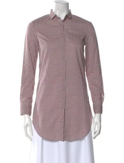 Pre-owned Brunello Cucinelli Plaid Print Long Sleeve Blouse In Purple