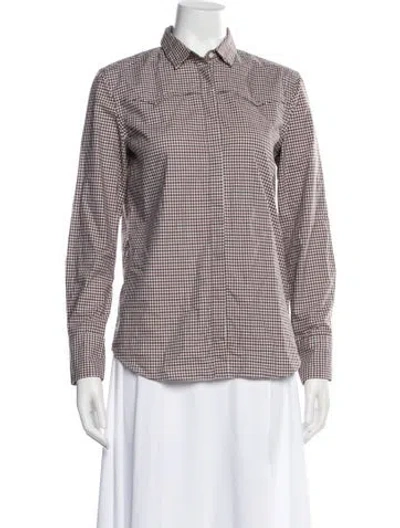 Pre-owned Brunello Cucinelli Plaid Print Long Sleeve Blouse In White