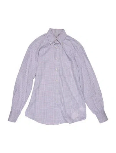 Pre-owned Brunello Cucinelli Plaid Print Long Sleeve Dress Shirt In Blue