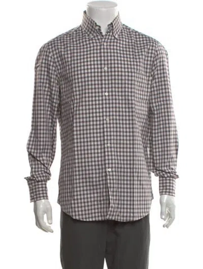 Pre-owned Brunello Cucinelli Plaid Print Long Sleeve Dress Shirt In Brown