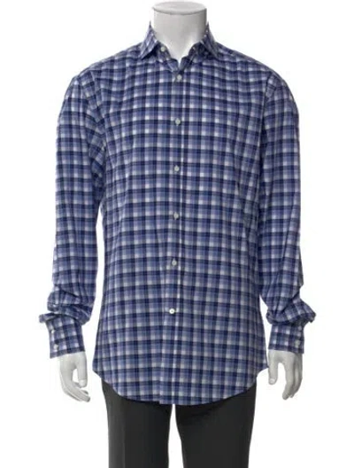Pre-owned Brunello Cucinelli Plaid Print Long Sleeve Shirt In Blue