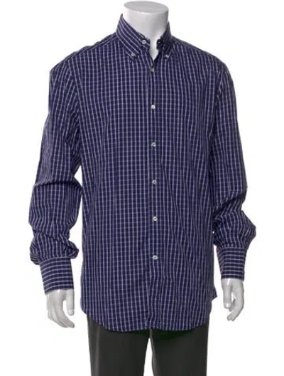 Pre-owned Brunello Cucinelli Plaid Print Long Sleeve Shirt In Blue
