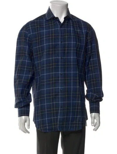 Pre-owned Brunello Cucinelli Plaid Print Long Sleeve Shirt In Blue
