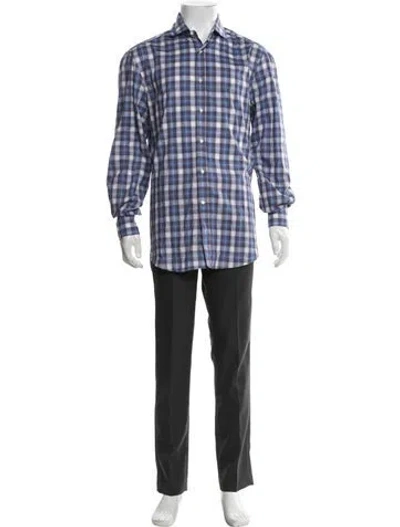 Pre-owned Brunello Cucinelli Plaid Print Long Sleeve Shirt In Blue