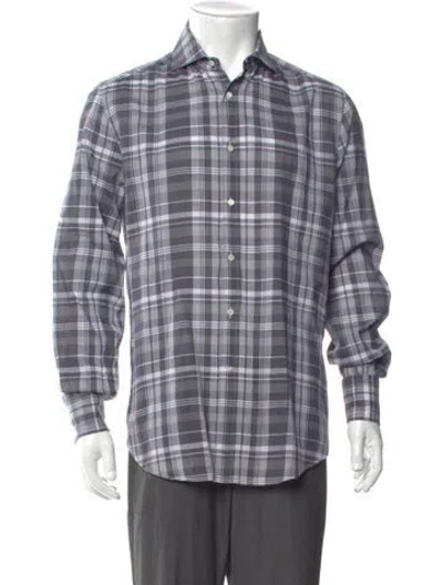 Pre-owned Brunello Cucinelli Plaid Print Long Sleeve Shirt In Grey