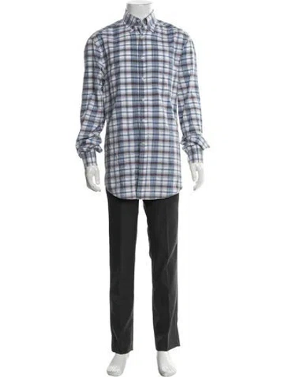 Pre-owned Brunello Cucinelli Plaid Print Long Sleeve Shirt In White