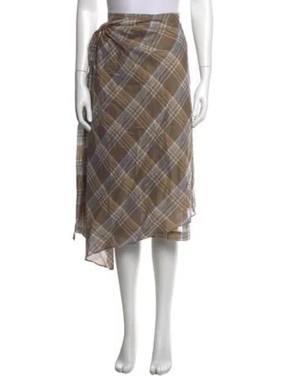 Pre-owned Brunello Cucinelli Plaid Print Midi Length Skirt In Brown