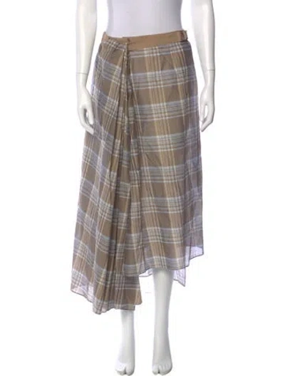 Pre-owned Brunello Cucinelli Plaid Print Midi Length Skirt W/ Tags In Neutral