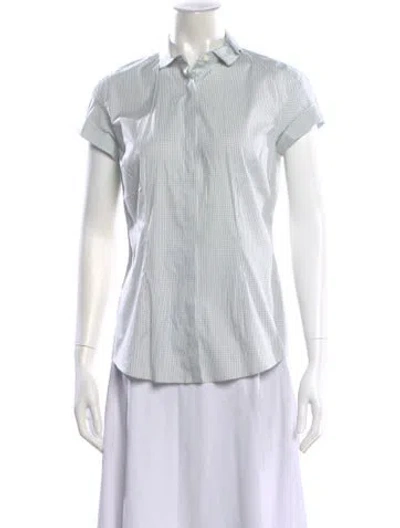 Pre-owned Brunello Cucinelli Plaid Print Short Sleeve Blouse In White