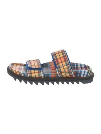 Pre-owned Brunello Cucinelli Plaid Print Slides In Blue