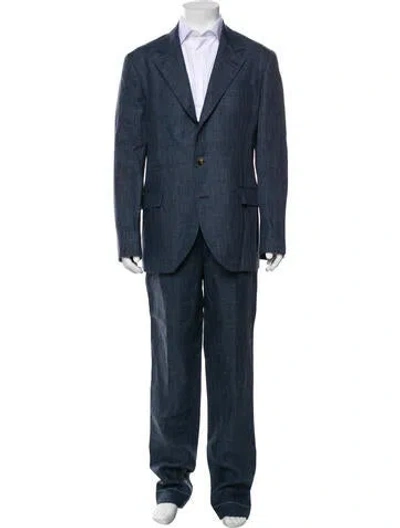 Pre-owned Brunello Cucinelli Plaid Print Two-piece Suit In Blue