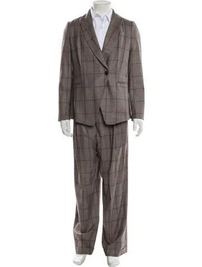 Pre-owned Brunello Cucinelli Plaid Print Two-piece Suit In Gray