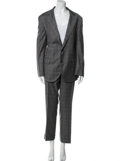 Pre-owned Brunello Cucinelli Plaid Print Two-piece Suit In Gray