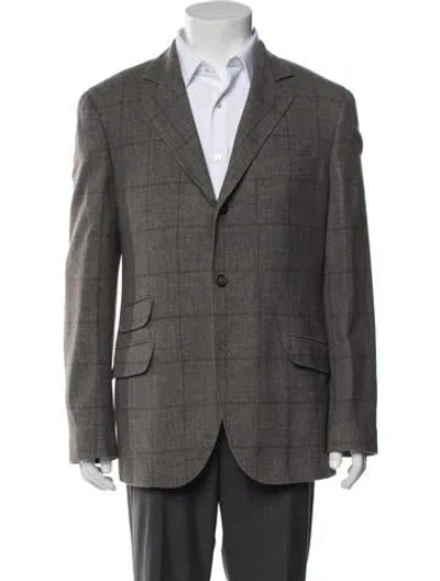 Pre-owned Brunello Cucinelli Plaid Print Utility Jacket In Gray