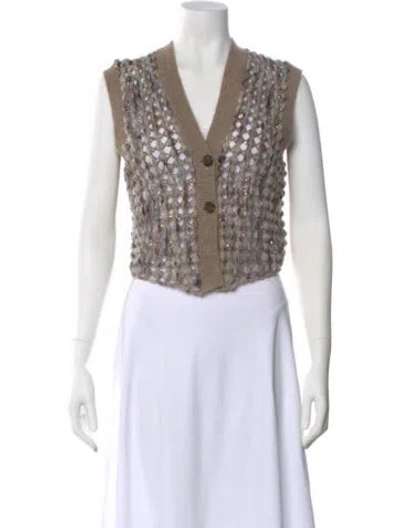 Pre-owned Brunello Cucinelli Plaid Print V-neck Sweater In Neutral