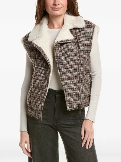 Brunello Cucinelli Plaid-pattern Shearling-collar Zip-up Vest In Brown