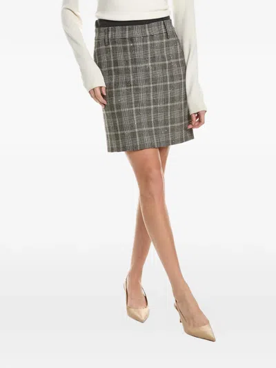 Brunello Cucinelli Plaid-pattern Wool Mini Skirt In Gray