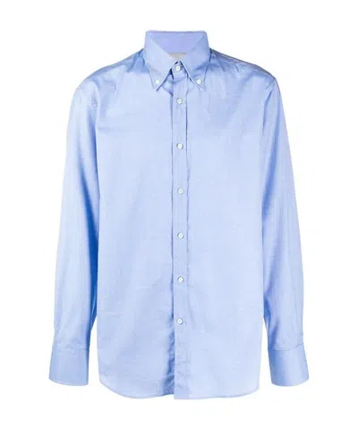 BRUNELLO CUCINELLI PLAIN BLUE COTTON SHIRT