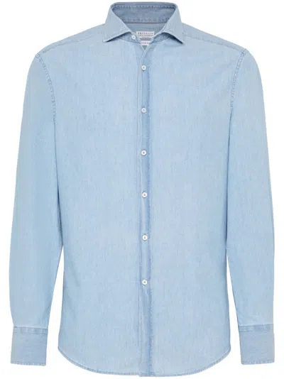 Brunello Cucinelli Plain Button-down Shirt In Sky Blue