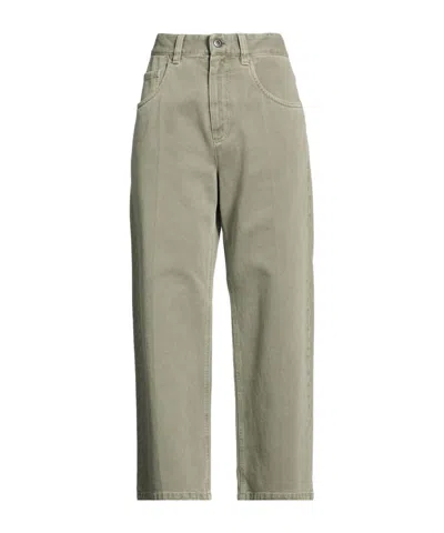 Brunello Cucinelli Plain Colour Denim Trousers In Green
