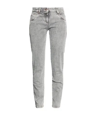 Brunello Cucinelli Plain Colour Denim Trousers In Gray