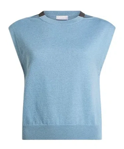 Brunello Cucinelli Plain Sleeveless Knit Top In Blue