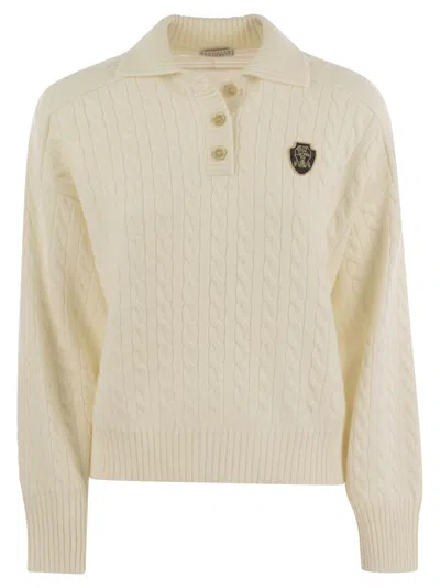 BRUNELLO CUCINELLI BRUNELLO CUCINELLI PLAITED CASHMERE POLO STYLE SWEATER