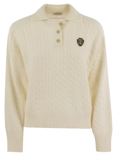 Brunello Cucinelli Plaited Cashmere Polo-style Sweater In White