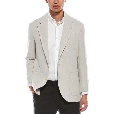 Brunello Cucinelli Plaster Linen Silk Wool Blend Blazer In Gray