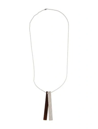 Pre-owned Brunello Cucinelli Plastic Tag Pendant Necklace, 27.35" In Brown