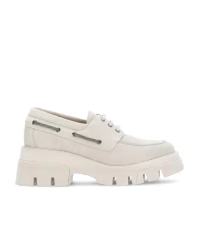 Brunello Cucinelli Platform Lace-up Loafers In White