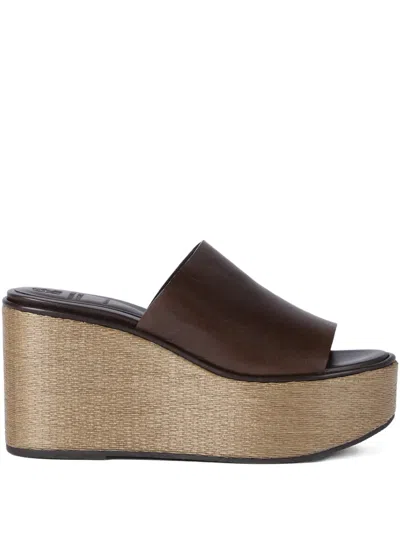 Brunello Cucinelli Platform Leather Sandals In Brown