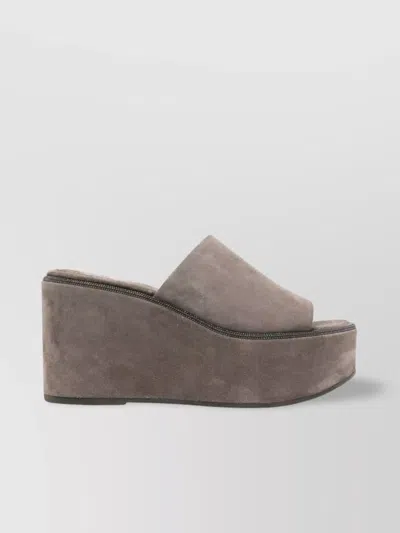 BRUNELLO CUCINELLI PLATFORM WEDGE SUEDE MULE