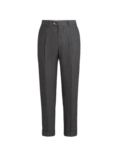 Brunello Cucinelli Pleat Delave Linen Trousers In Black
