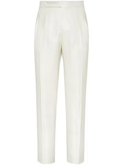 Brunello Cucinelli Pleat-detail Tuxedo Trousers In Neutrals