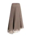 Brunello Cucinelli Silk Crêpe Midi Skirt In Gray