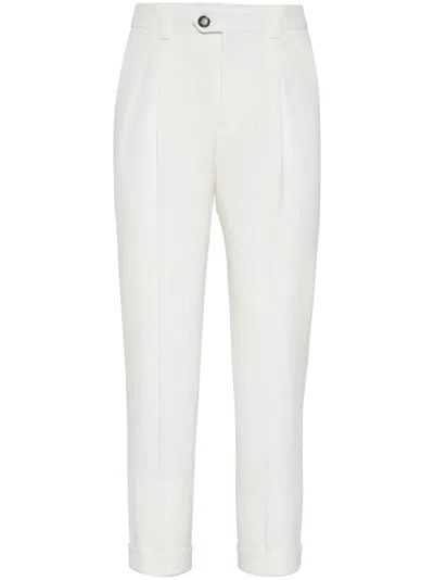 Brunello Cucinelli Pleat-detailing Linen Tapered Trousers In White