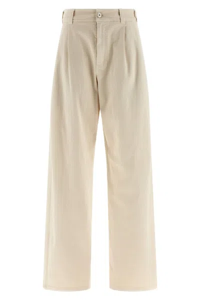 Brunello Cucinelli Wide Leg Pleated Trousers Pockets In White