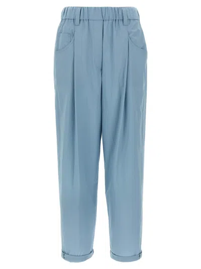 Brunello Cucinelli Pleat Pants With Front Pincers In Blue