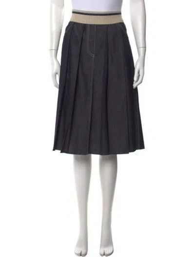 Pre-owned Brunello Cucinelli Pleated Accents Midi Length Skirt W/ Tags In Blue