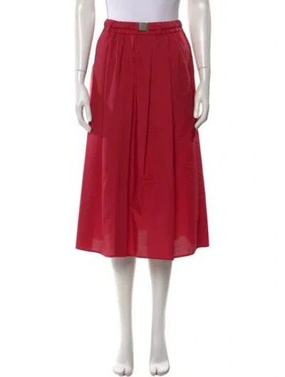 Pre-owned Brunello Cucinelli Pleated Accents Midi Length Skirt W/ Tags In Red