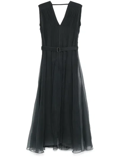 Brunello Cucinelli Pleated Belted Dress In Black