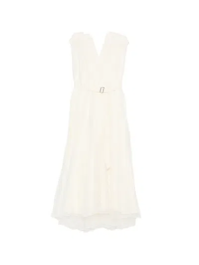Brunello Cucinelli Pleated Belted Maxi Dress In White