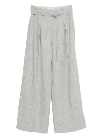 Brunello Cucinelli Pleated Belted Trousers In Gray