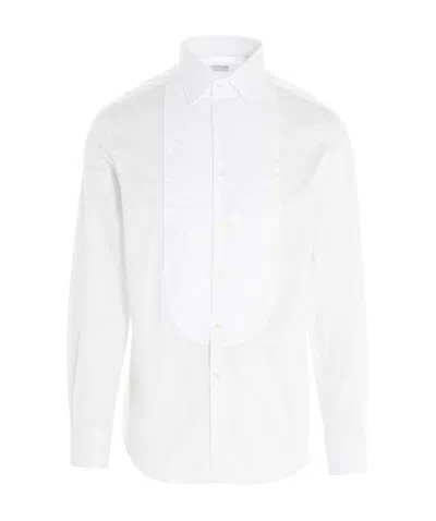 Brunello Cucinelli Pleated Bib Shirt In White